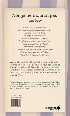 Non je ne mourrai pas - Couverture arrière